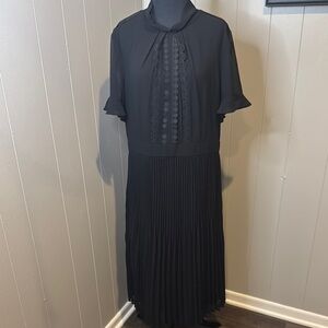 Talbots sheer black crepe lined pleated skirt lace & pintuck bodice midi. NWT.